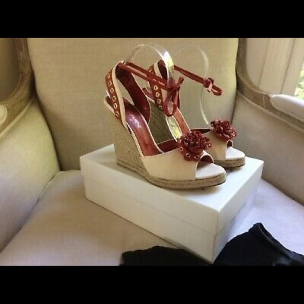 YSL Sandals Tom Ford Espadrille Wedge  Ivory Canvas US 10